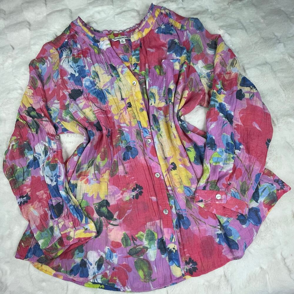 🔥Zac & Rachel Floral Mother Pearl Button Front Shirt Rayon Blend Women Plus 2X